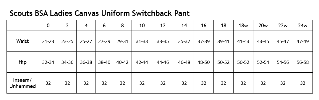 Scouts BSA Canvas Uniform Switchback Pant, Women's Sizes 18W - 24W