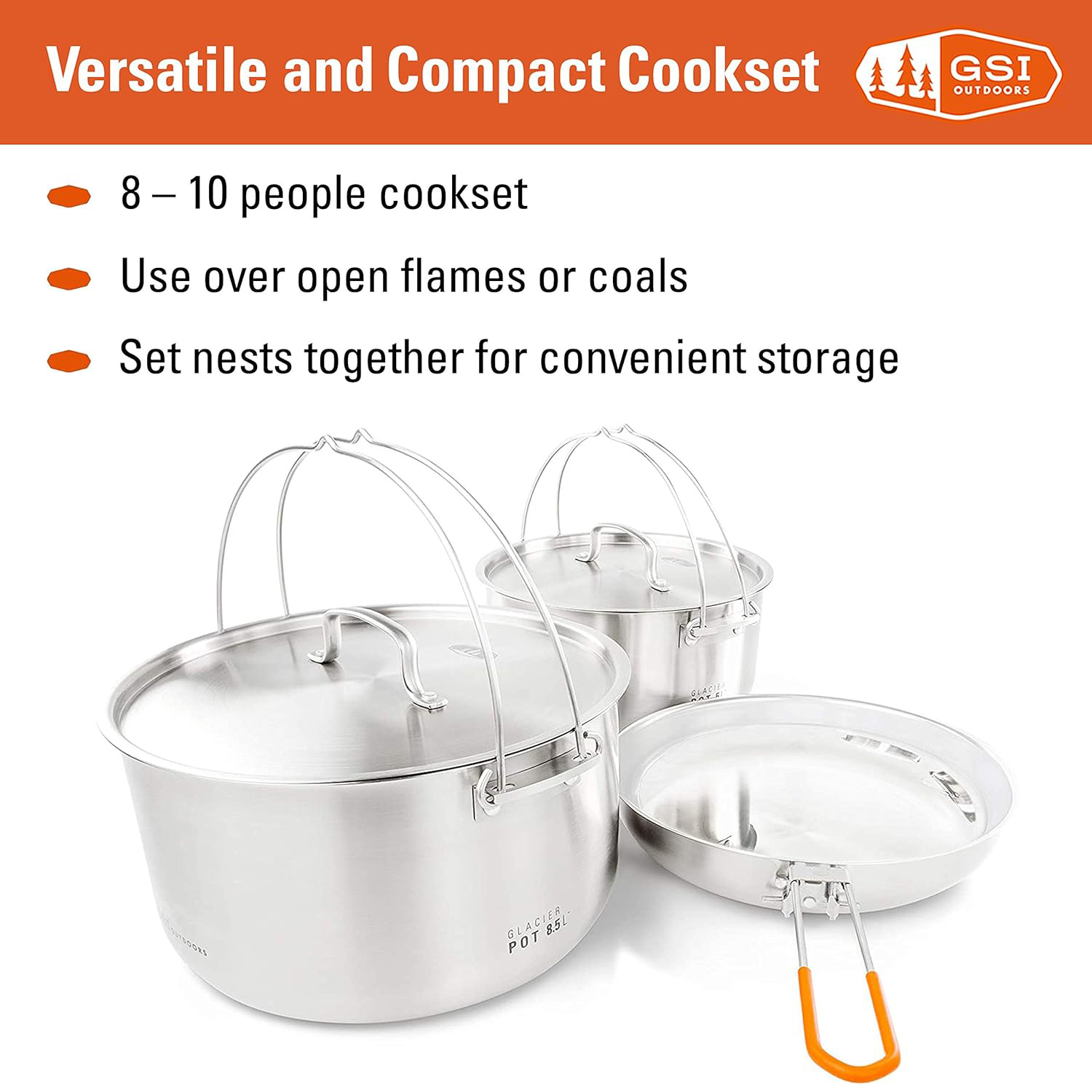 GSI Glacier Stainless Steel 3pc Troop Cookset