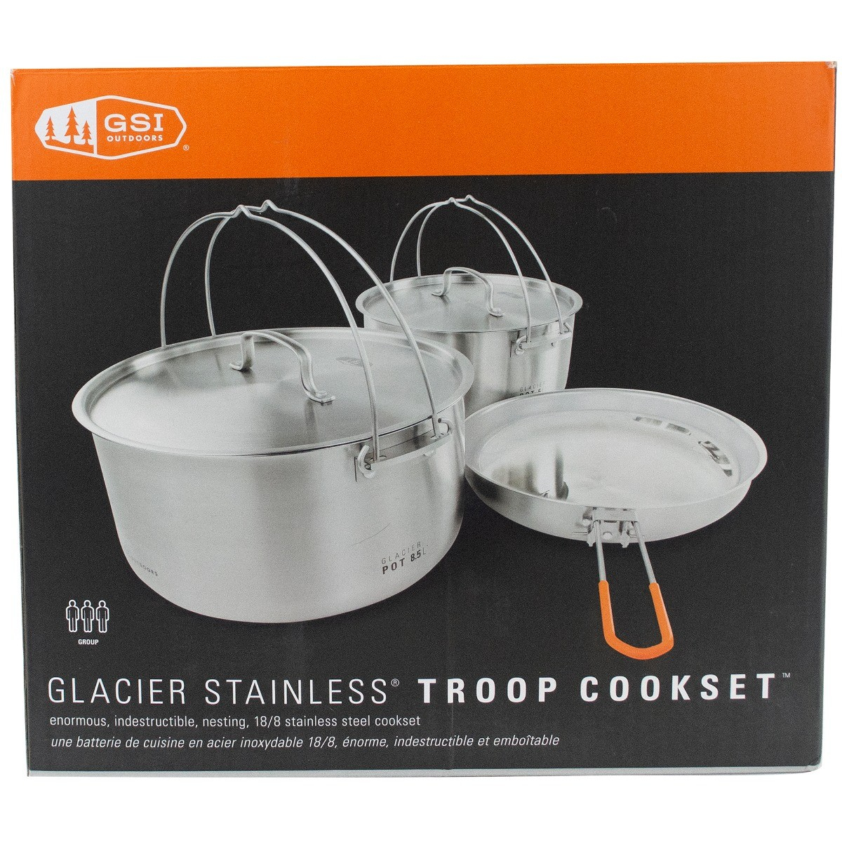 GSI Glacier Stainless Steel 3pc Troop Cookset