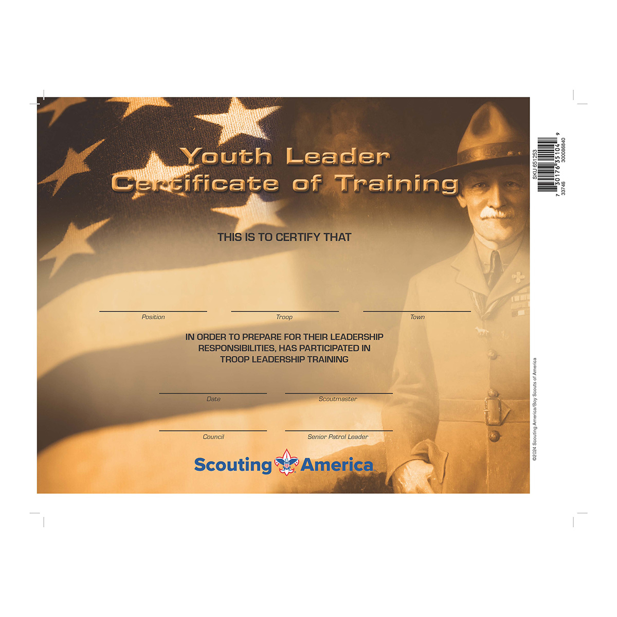 Scouts BSA Youth Leader Training Certificate
