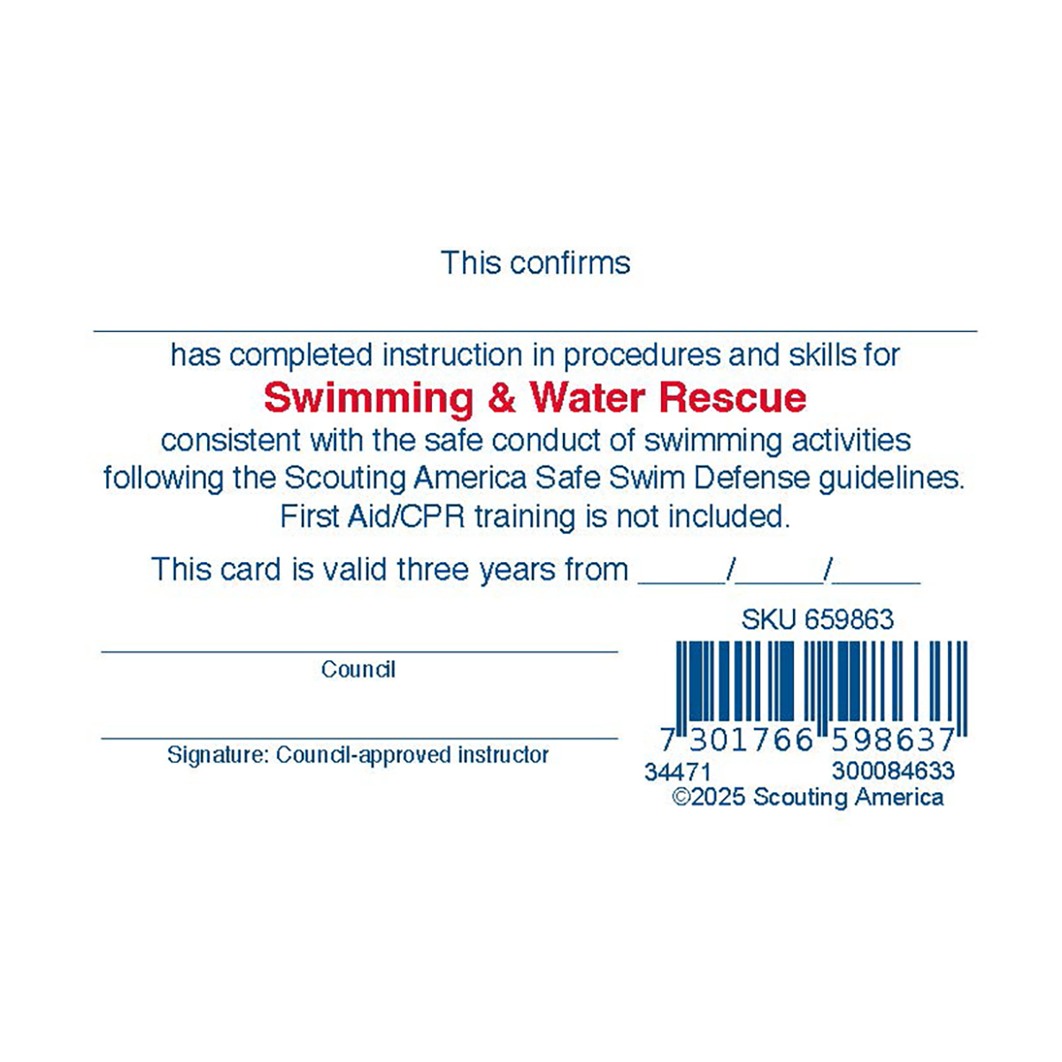 Aquatics Swimming & Water Rescue Pocket Certificate