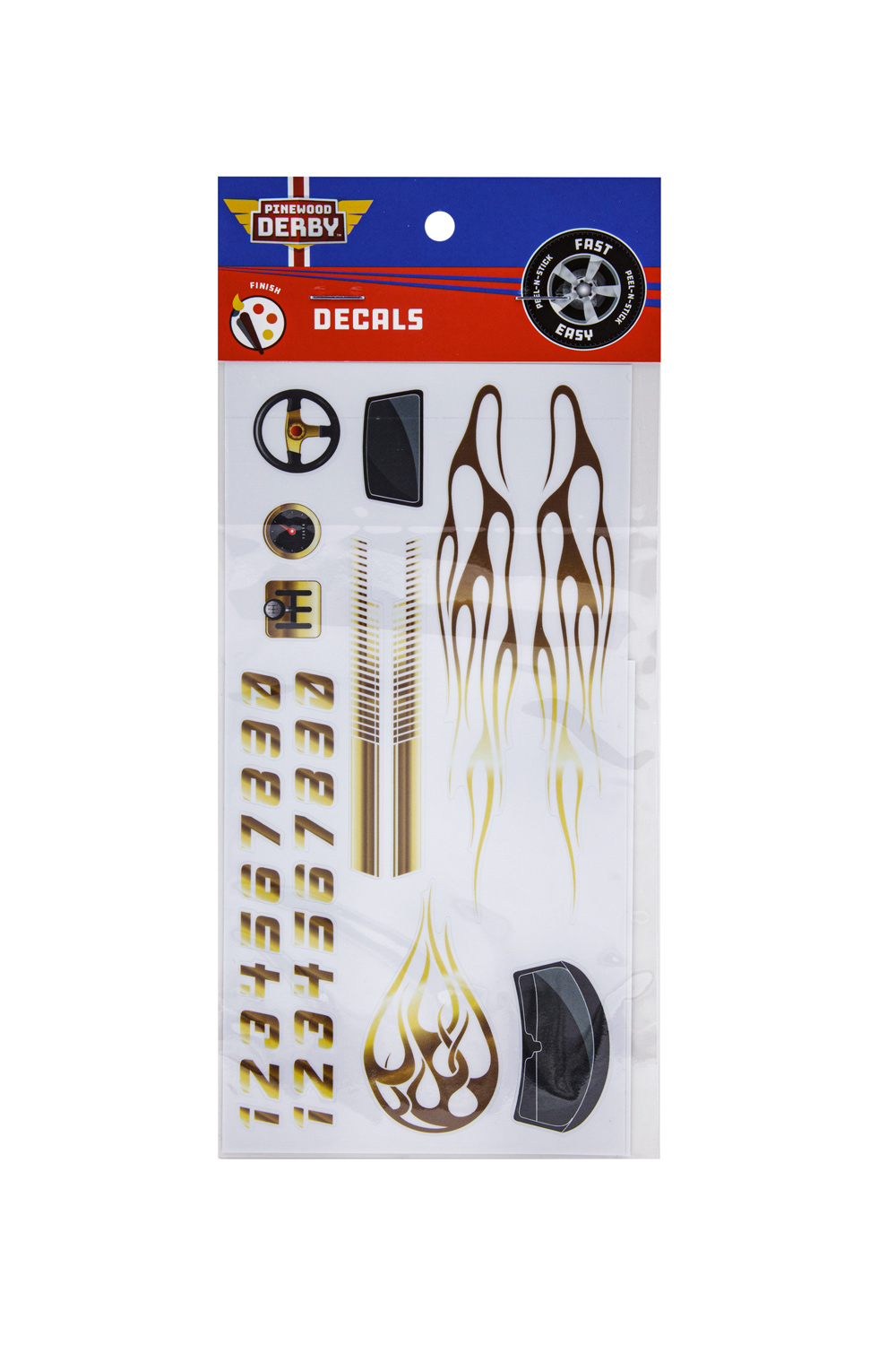 BSA Pinewood Derby Car Peel N' Stick Decal Sticker- Gold Flames