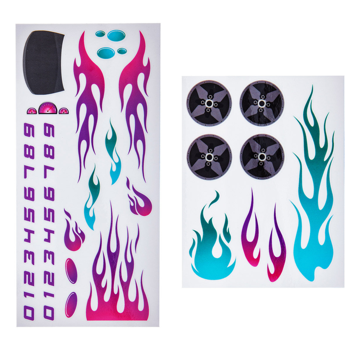 BSA Pinewood Derby Car Peel N' Stick Decal Sticker- Blue, Pink, and Purple Flames