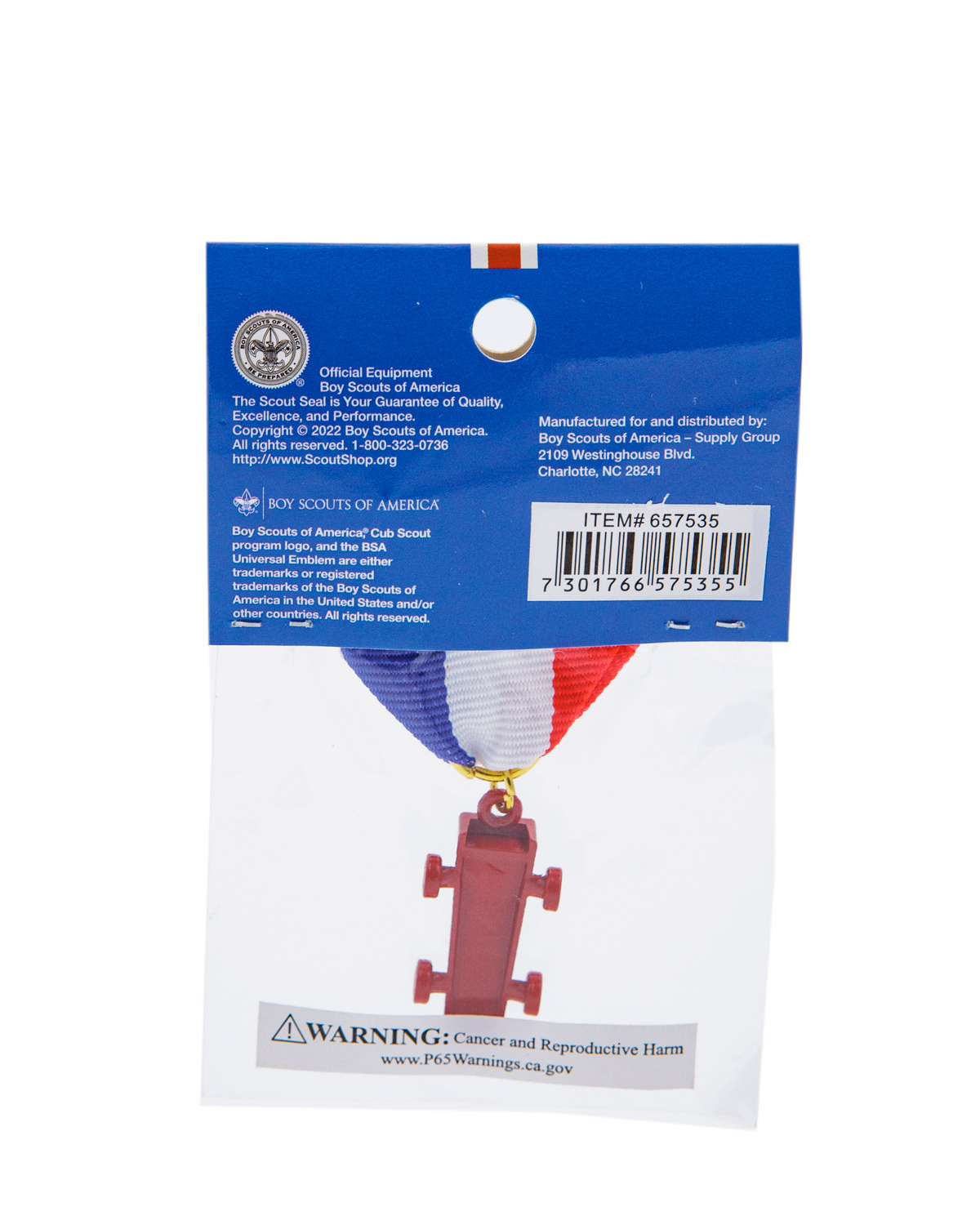 Cub Scout Pinewood Derby Car Medal, Red