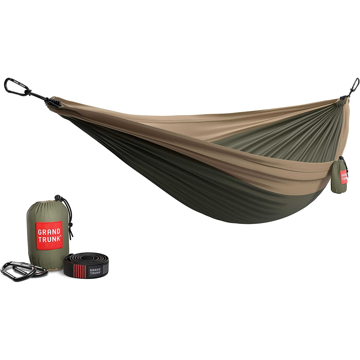 Grand Trunk Double Deluxe Hammock w/Straps, Olive Green/Khaki