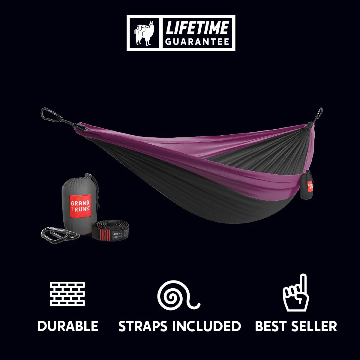 Grand Trunk Double Deluxe Hammock w/Straps, Charcoal/Magenta