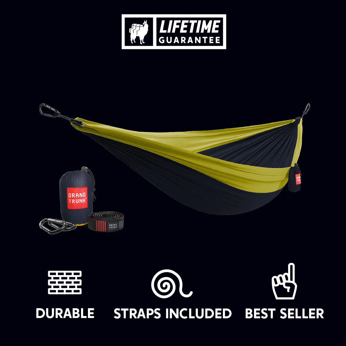 Grand Trunk Double Deluxe Hammock w/Straps, Collegiate Navy/Chartreuse