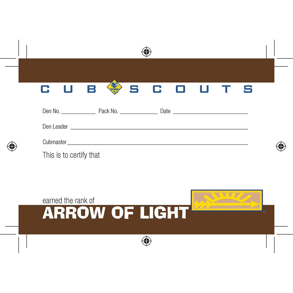 Arrow of Light Rank Pocket Certificate