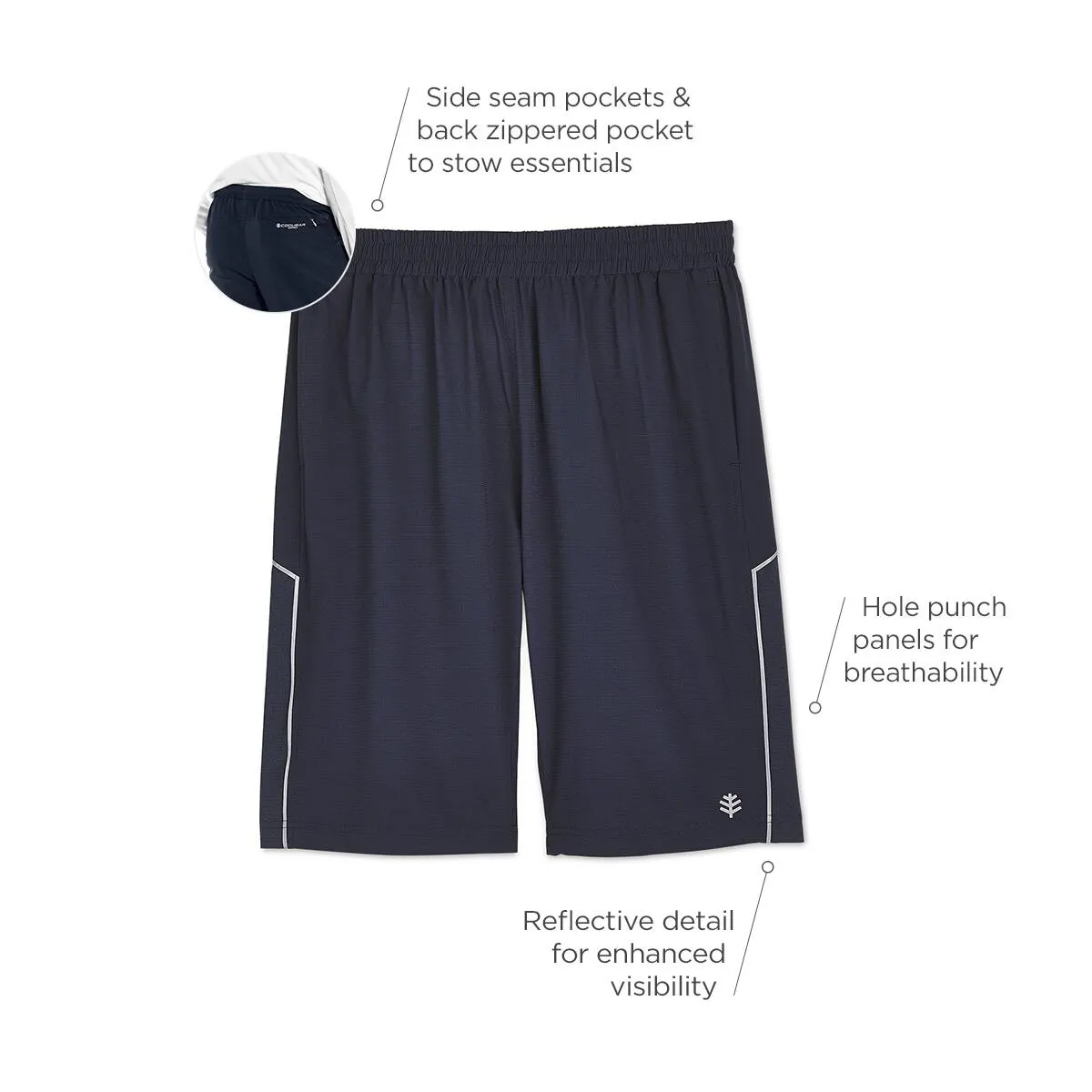 Coolibar Outpace Sport Shorts, Navy, Black - Men's S-2XL