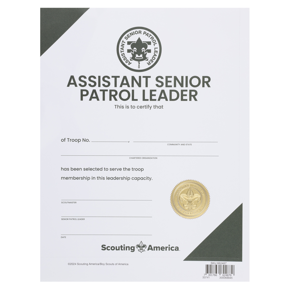 Scouts BSA Assistant Senior Patrol Leader Wall Certificate|Scouting America 1 Scouts BSA Assistant Senior Patrol Leader Wall Certificate|Scouting America