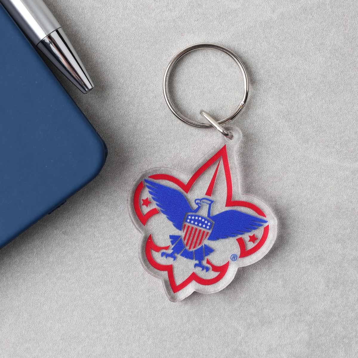 Scouting America Fleur De Lis Key Ring, Clear Acrylic 3 Scouting America Fleur De Lis Key Ring, Clear Acrylic