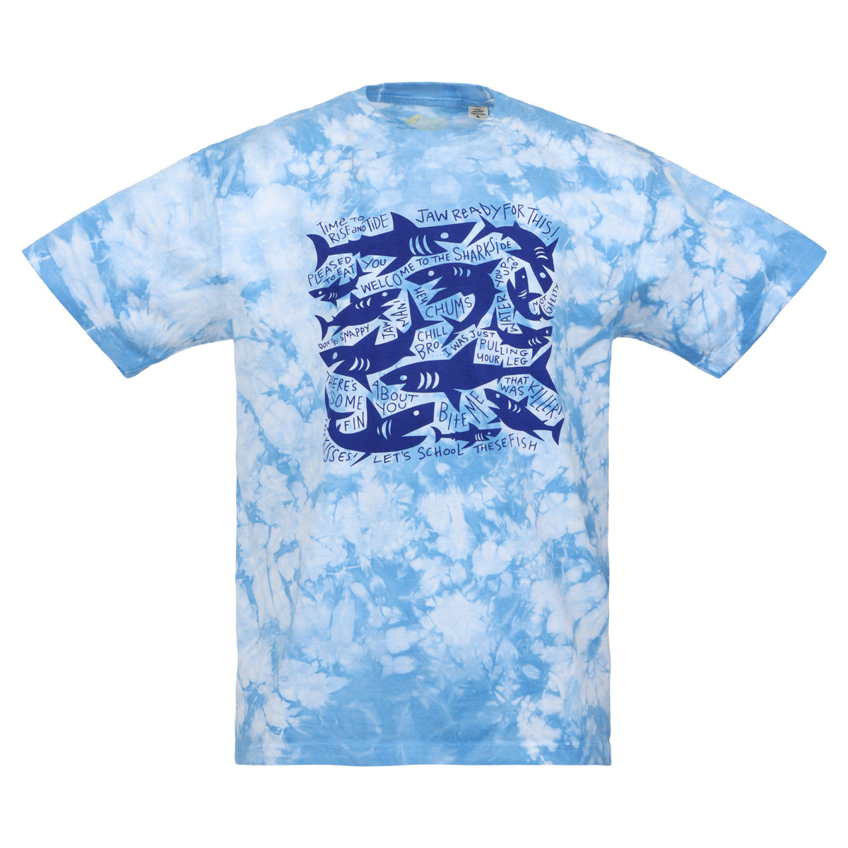 Chatter Sharks Tee, Tie-Dye Blue - Adult S-2XL 1 Chatter Sharks Tee, Tie-Dye Blue - Adult S-2XL