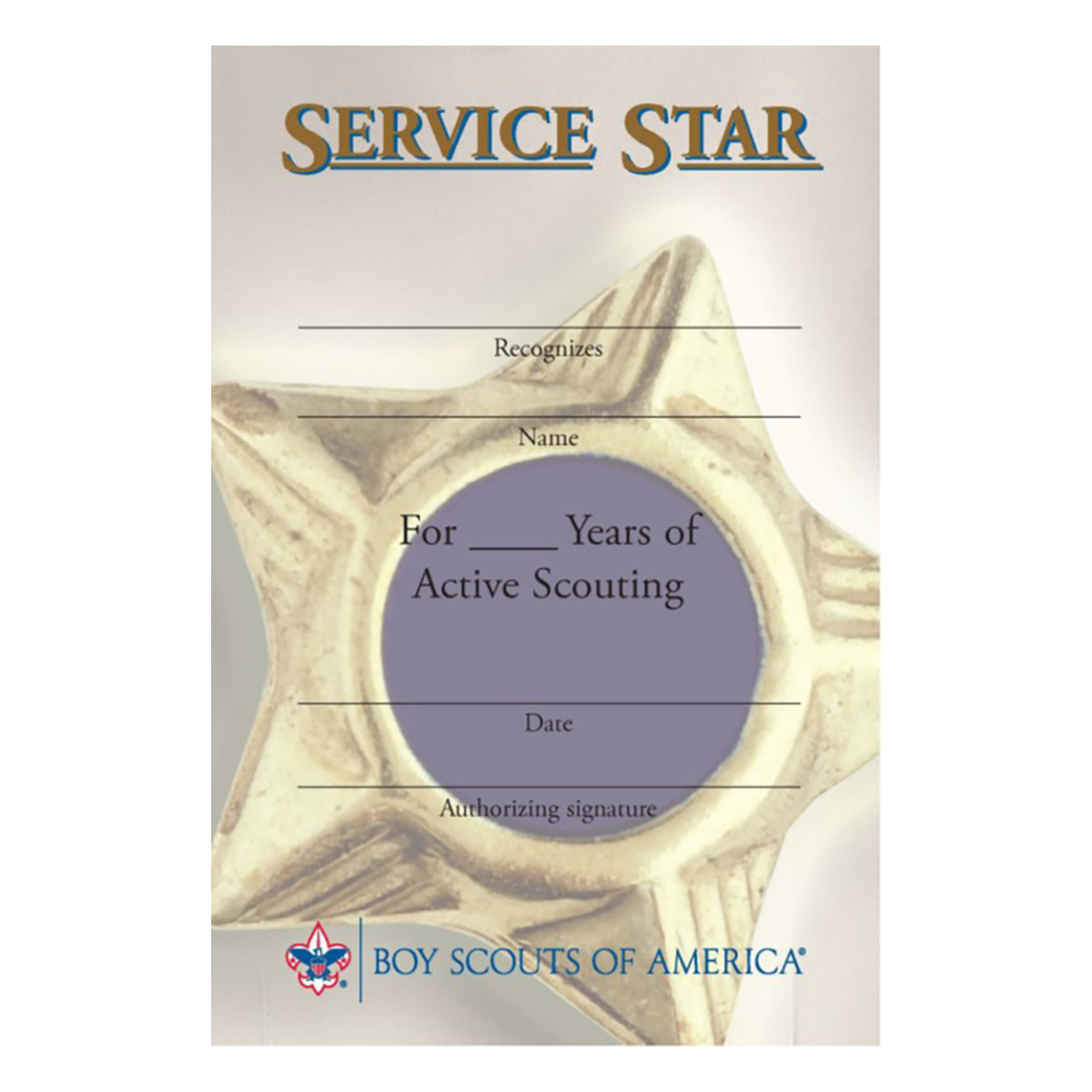 BSA Service Star Pocket Certificate