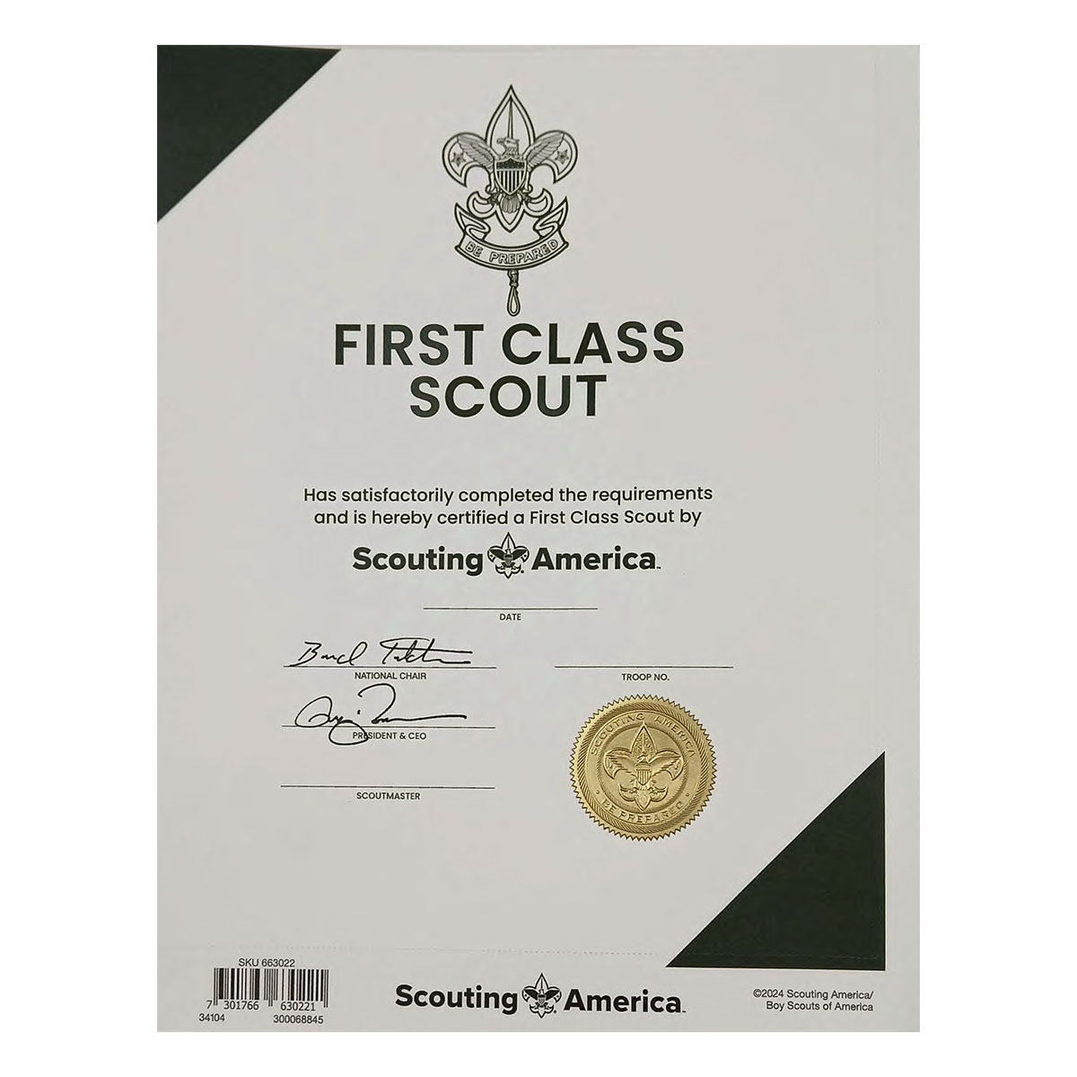 SBSA First Class Wall Certificate (RK BT) | Scouting America 1 SBSA First Class Wall Certificate (RK BT) | Scouting America