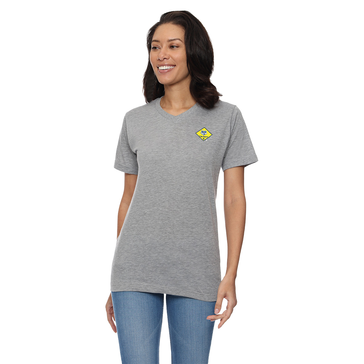 Cub Scout V-neck Tee, Heather Gray - Ladies S-2XL