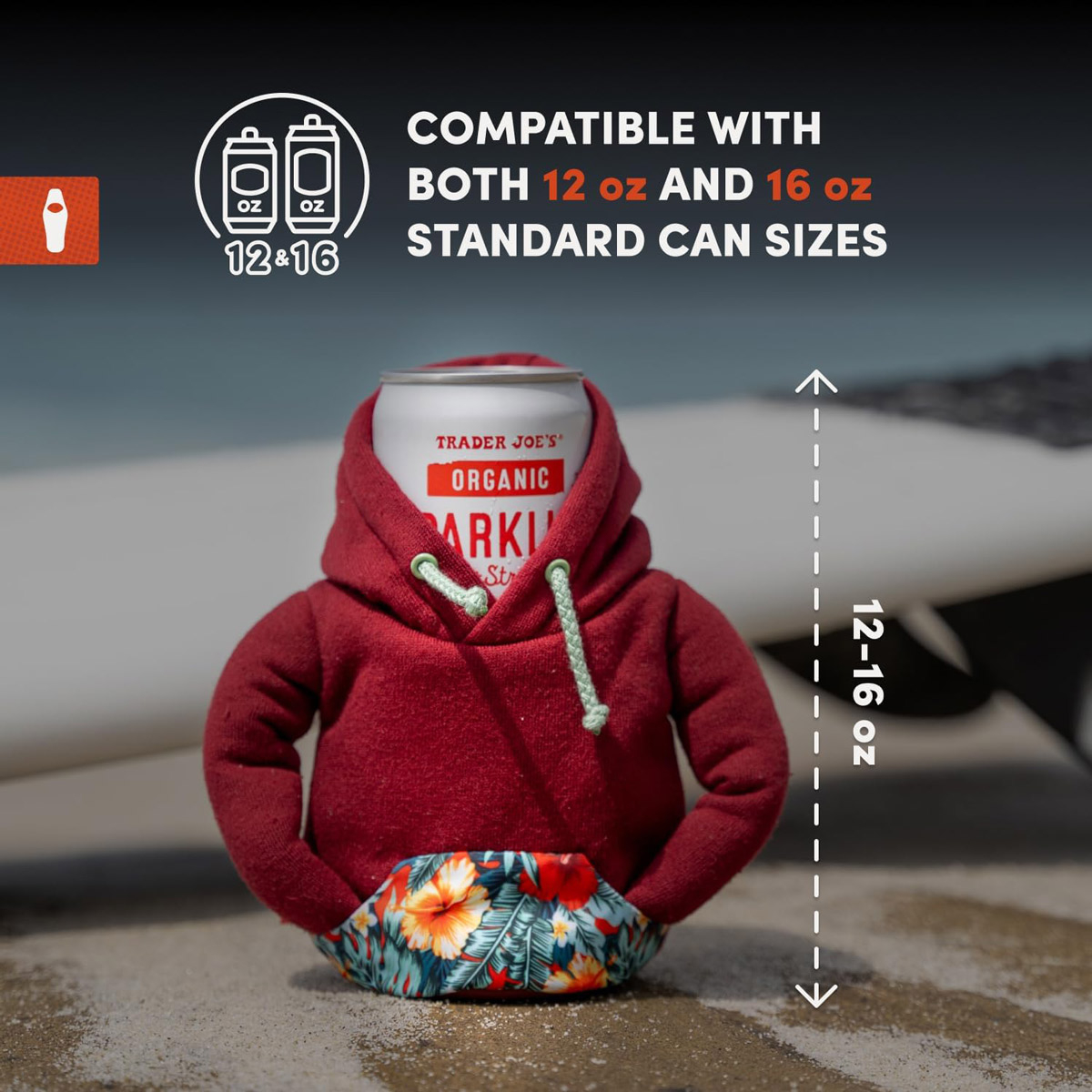 Puffin Drinkware Can Insulator-The Hoodie, Apricot/Beige 5 Puffin Drinkware Can Insulator-The Hoodie, Apricot/Beige
