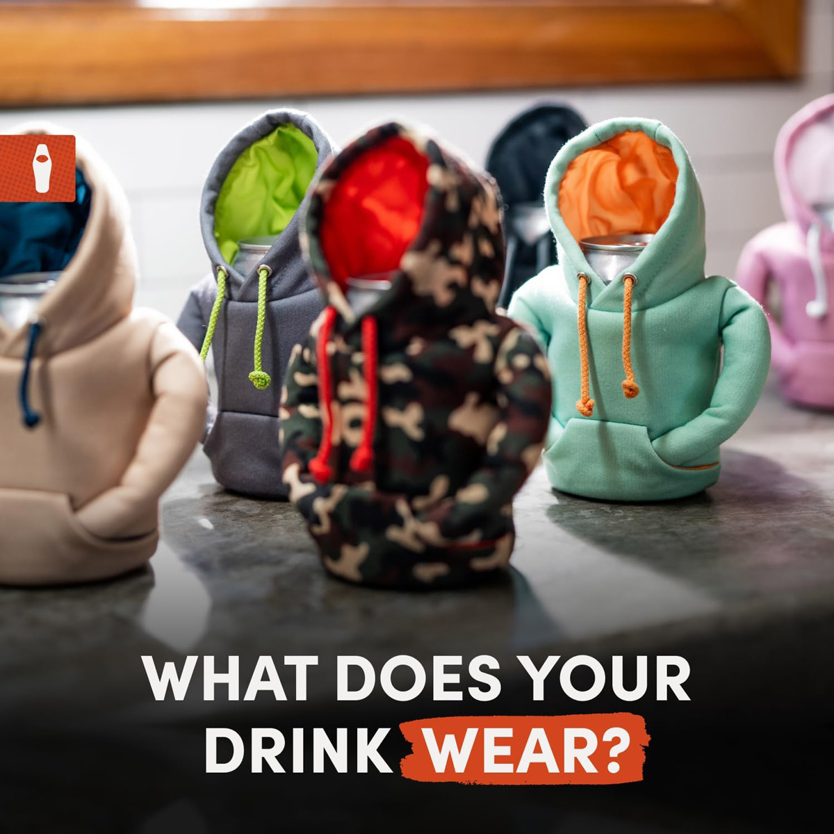 Puffin Drinkware Can Insulator-The Hoodie, Apricot/Beige 6 Puffin Drinkware Can Insulator-The Hoodie, Apricot/Beige