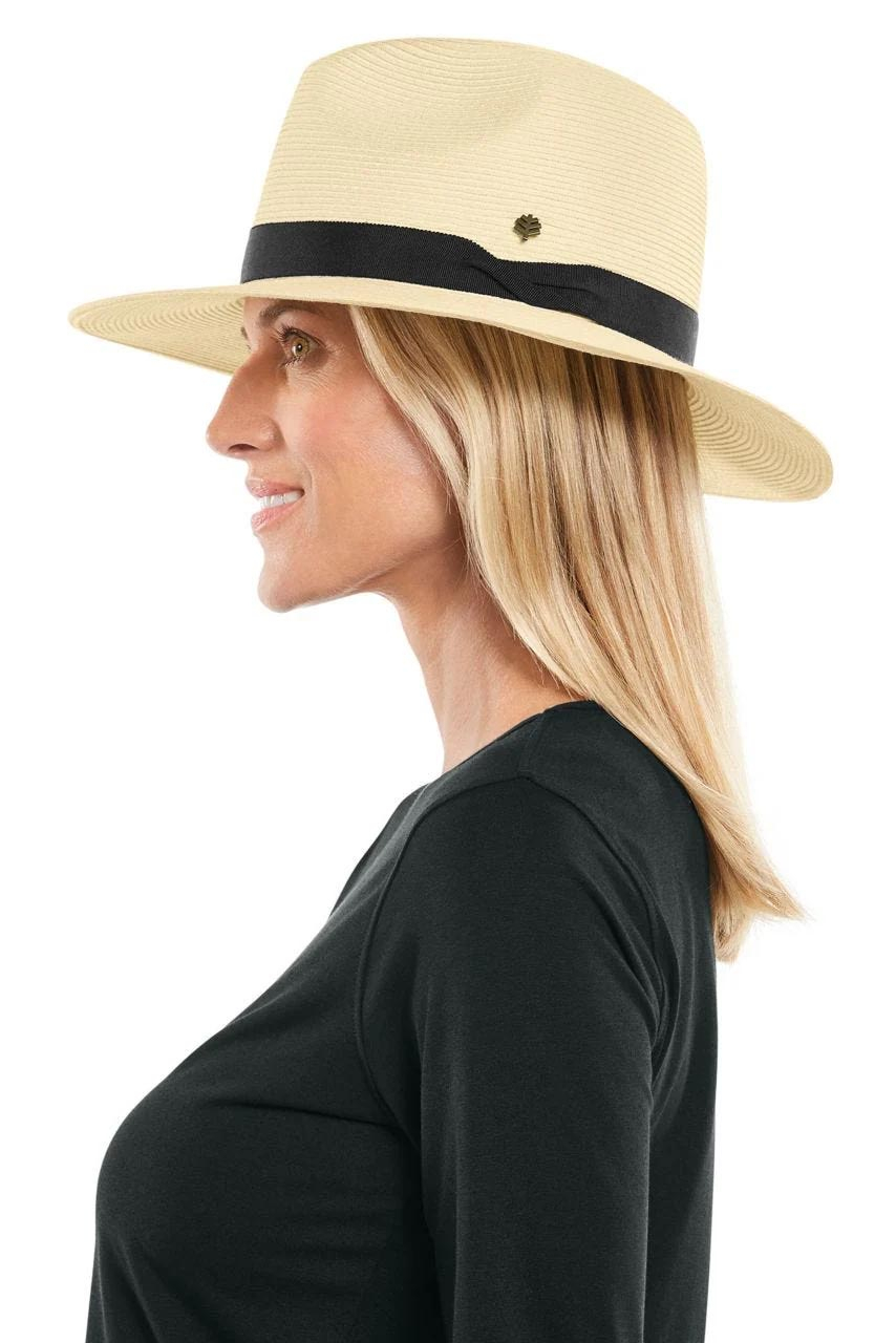 Coolibar Unisex Peyton Lightweight Fedora UPF 50+, Ivory/Black