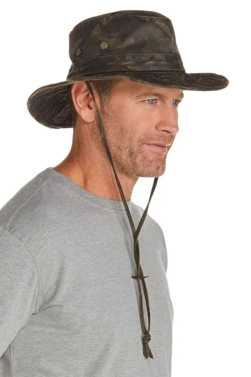 Coolibar Men's Outback Camo Boonie Hat UPF 50+, Forest Green Camo