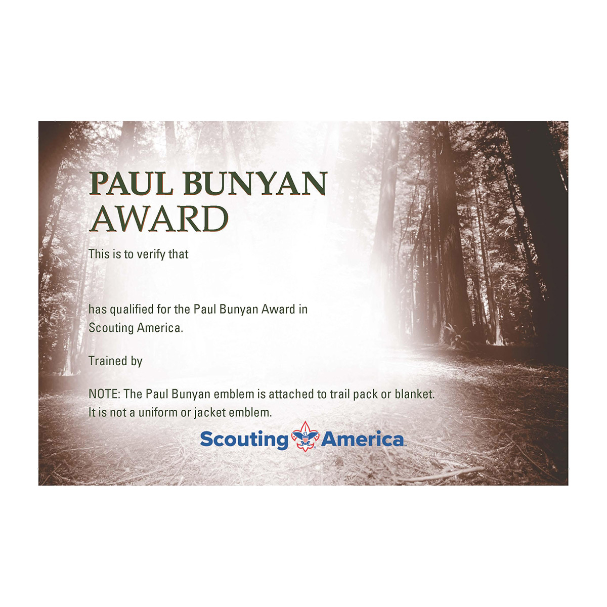 Scouts BSA Paul Bunyan Pocket Certificate 1 Scouts BSA Paul Bunyan Pocket Certificate