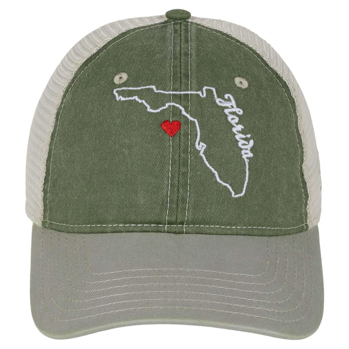 The Heart of Florida Mesh Cap, Olive/Stone