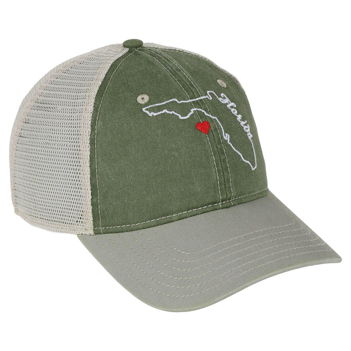 The Heart of Florida Mesh Cap, Olive/Stone