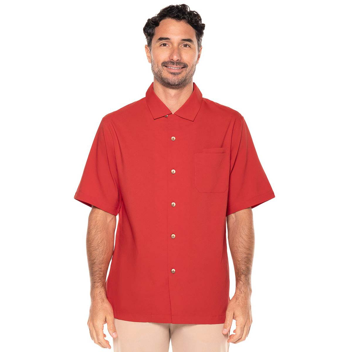 Coolibar Safari Camp Shirt UPF 50+, Men's S-2XL - Carmine Red, Navy Gulf Stream Stripe