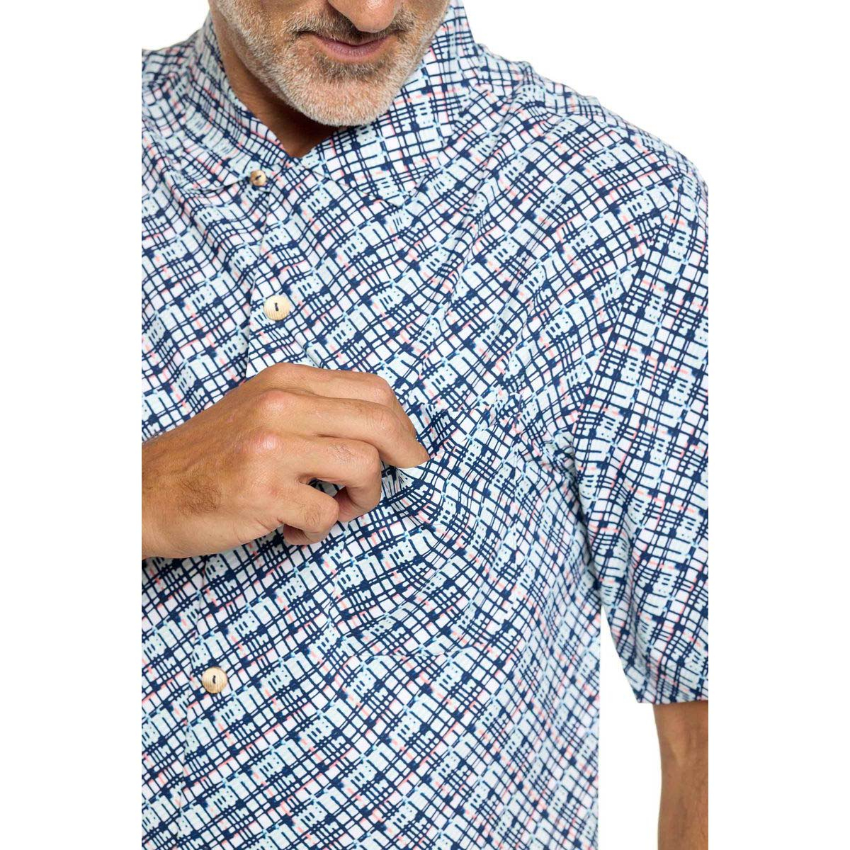 Coolibar Safari Camp Shirt UPF 50+, Men's S-2XL - Carmine Red, Navy Gulf Stream Stripe