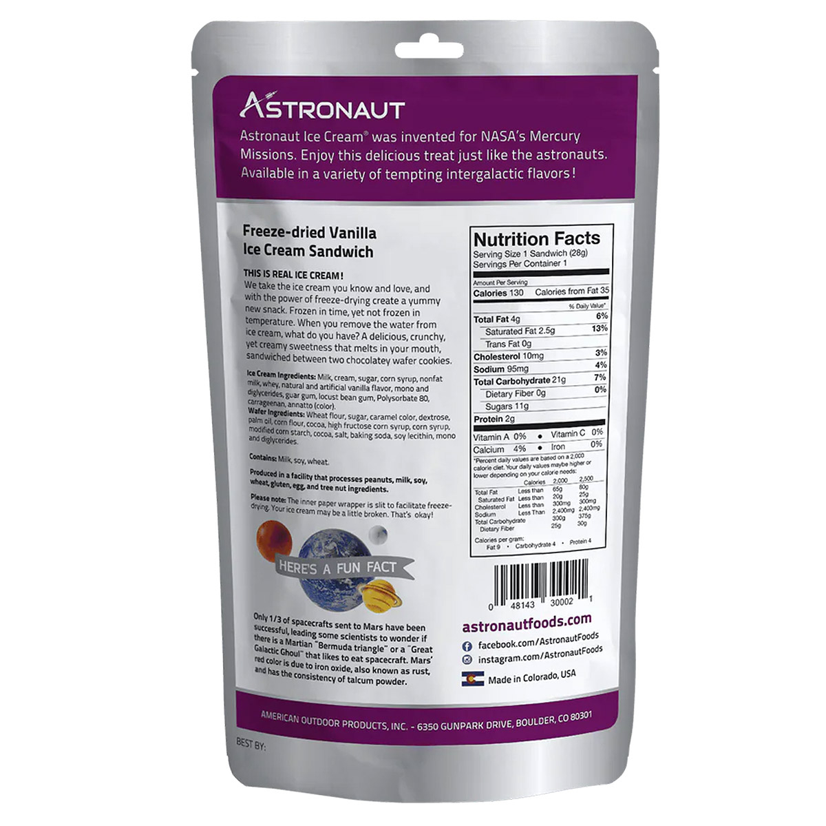 Astronaut Foods Backpackers Pantry Freeze Dried Ice Cream Sandwich