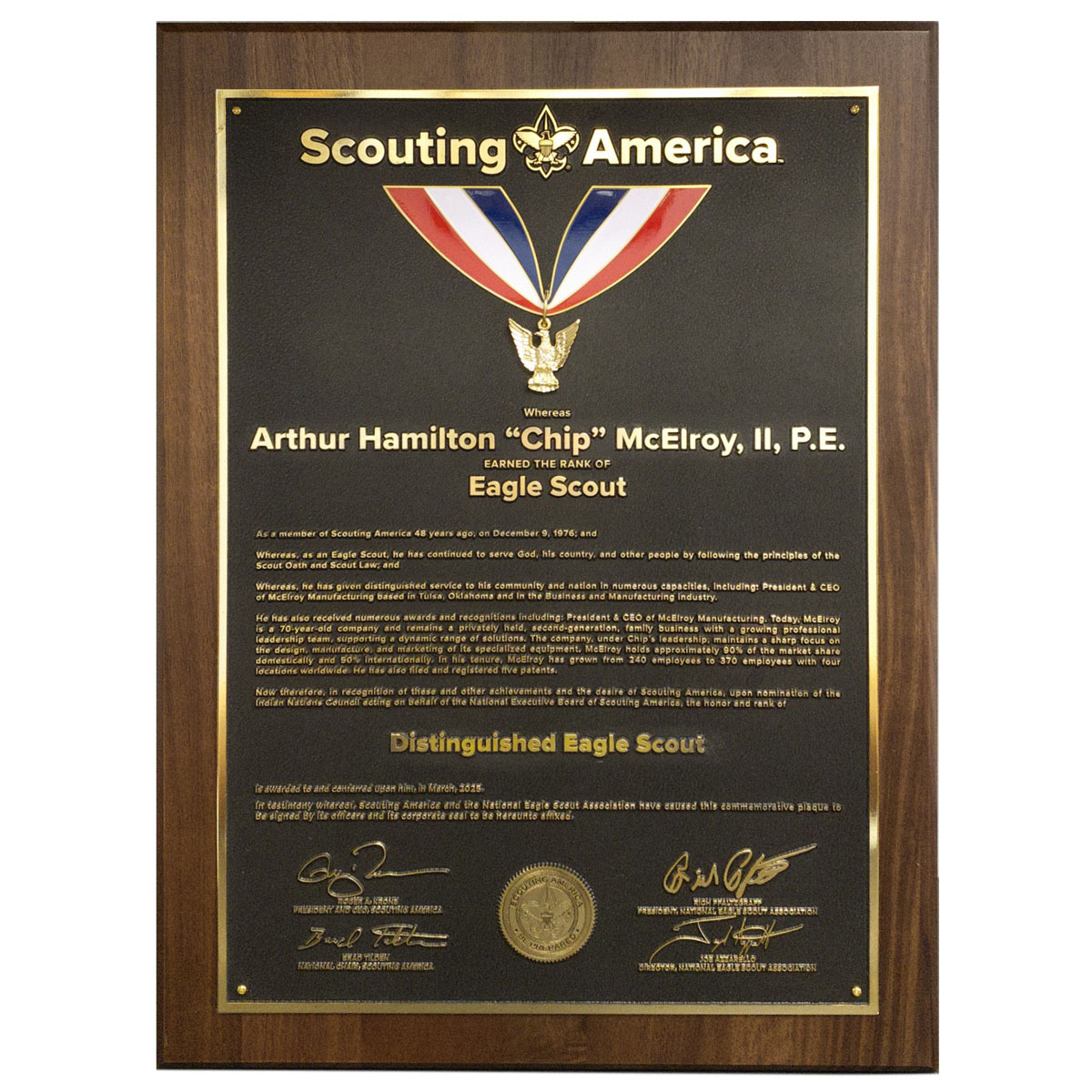 Distinguished Eagle Scout Award Plaque