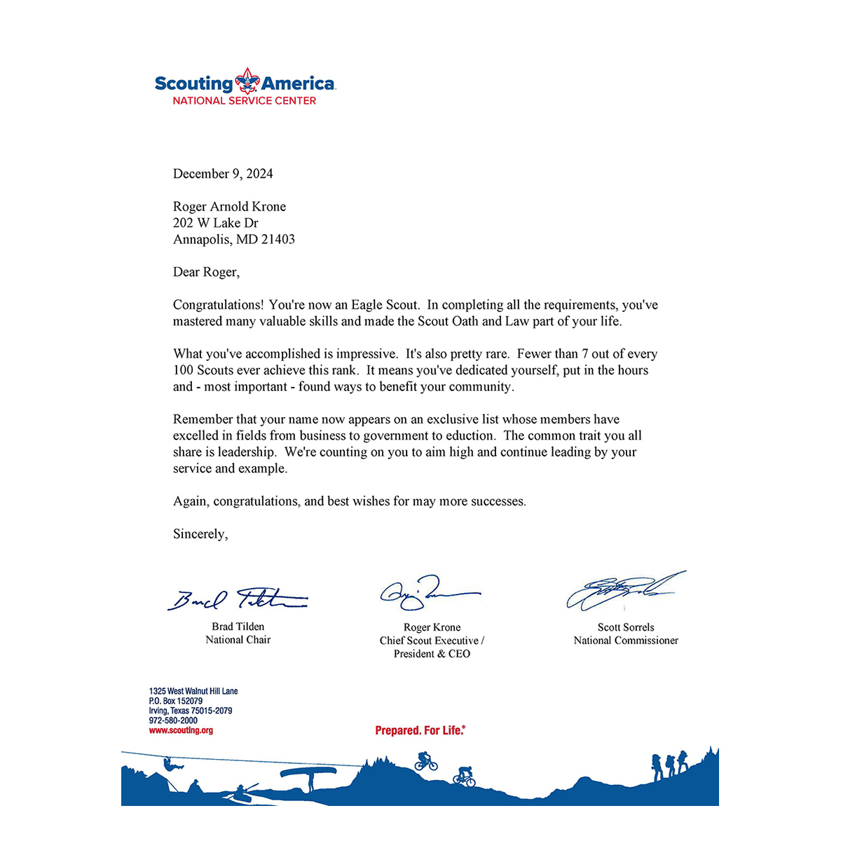 Replacement Eagle Scout Congratulatory Letter