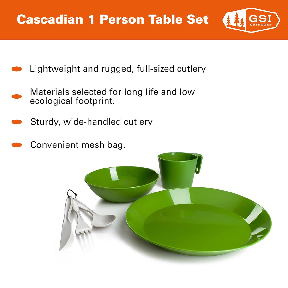 GSI Seven Piece Cascadian Dinnerware Set, Green 3 GSI Seven Piece Cascadian Dinnerware Set, Green