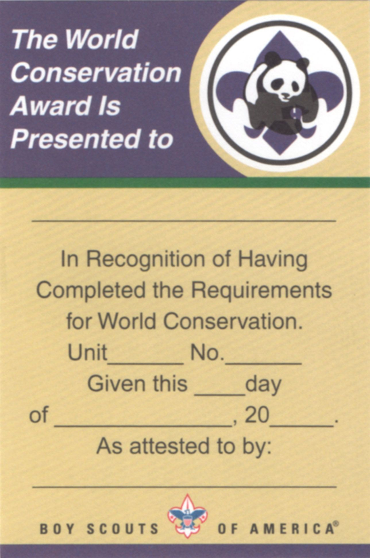 World Conservation Pocket Certificate