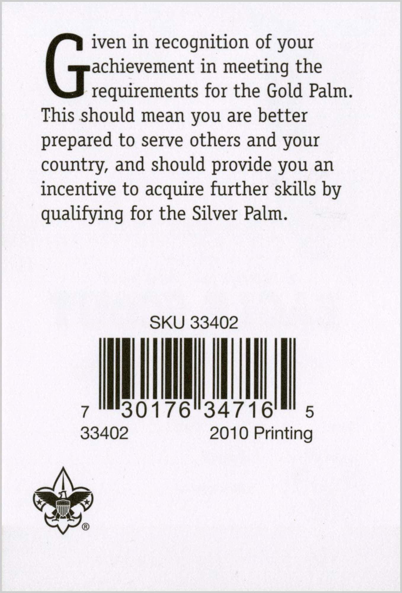 Eagle Scout Gold Palm Certificate
