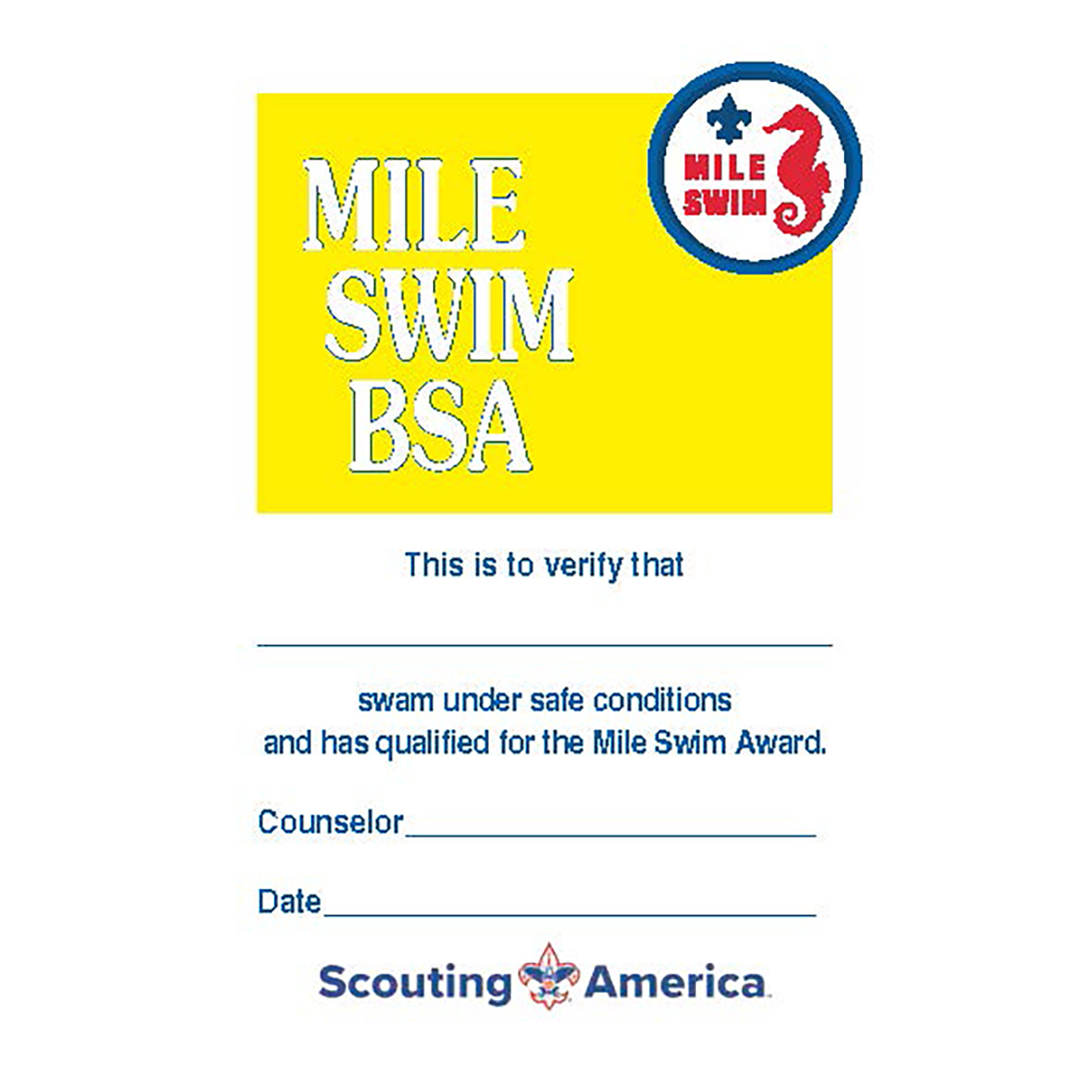 Mile Swim Pocket Certificate