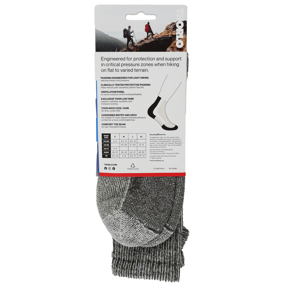 Scouts BSA Thorlo Light Hiking Crew Sock, S-XL