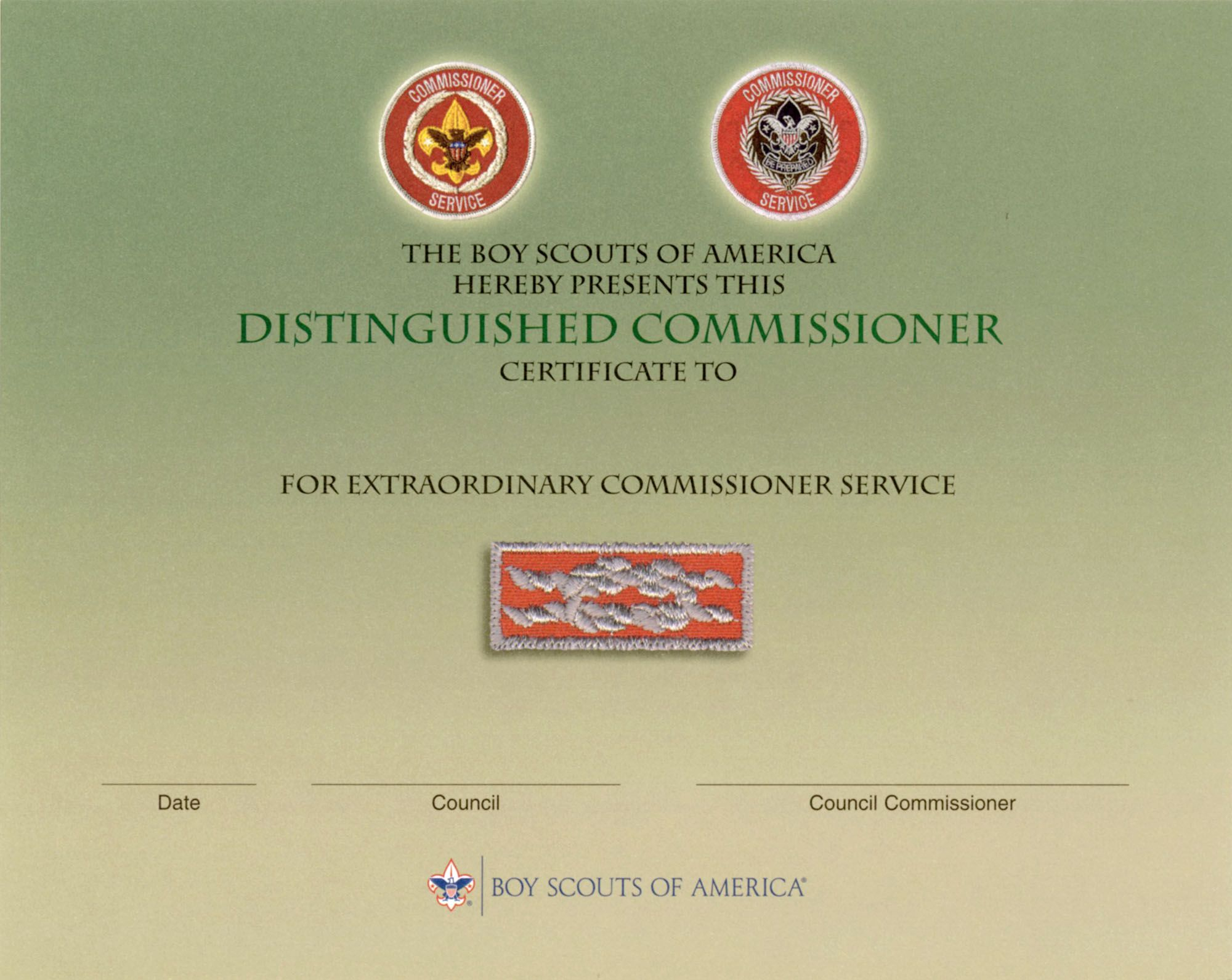 BSA Distinguished Commissioner Certificate 1 BSA Distinguished Commissioner Certificate