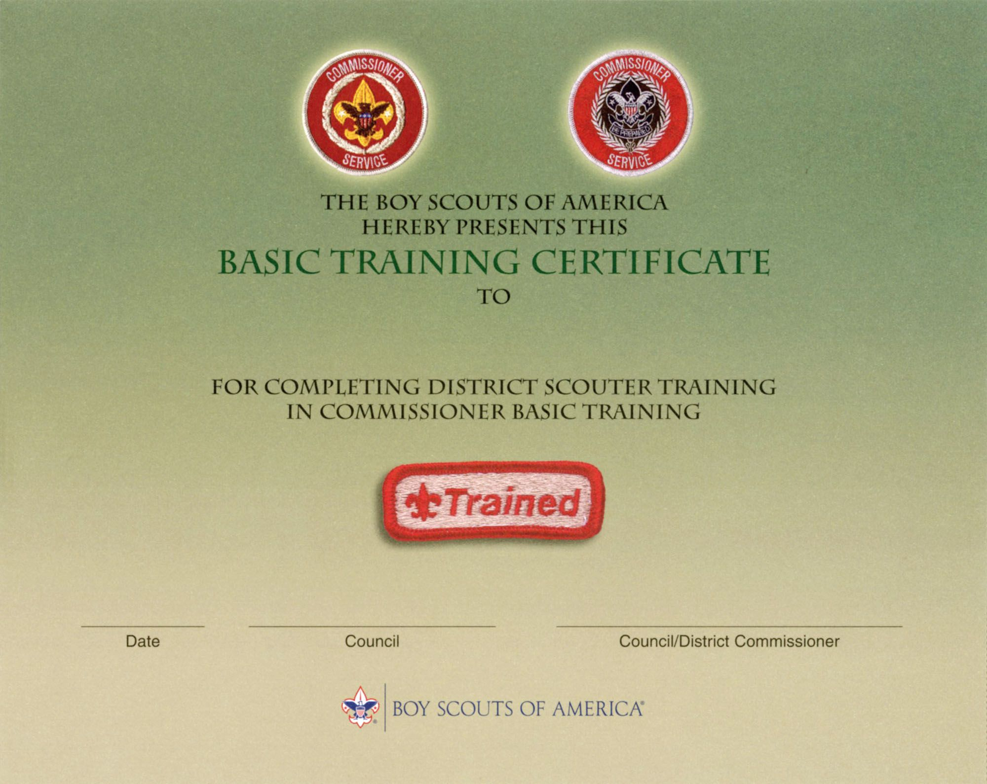BSA Basic Training Certificate