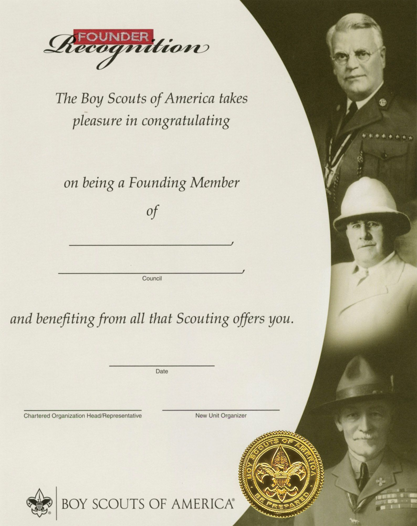 BSA Founders Award Certificate