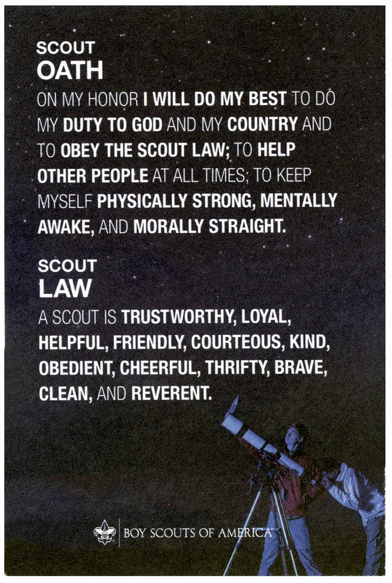 Boy scout oath, law, and motto single pocket certificate