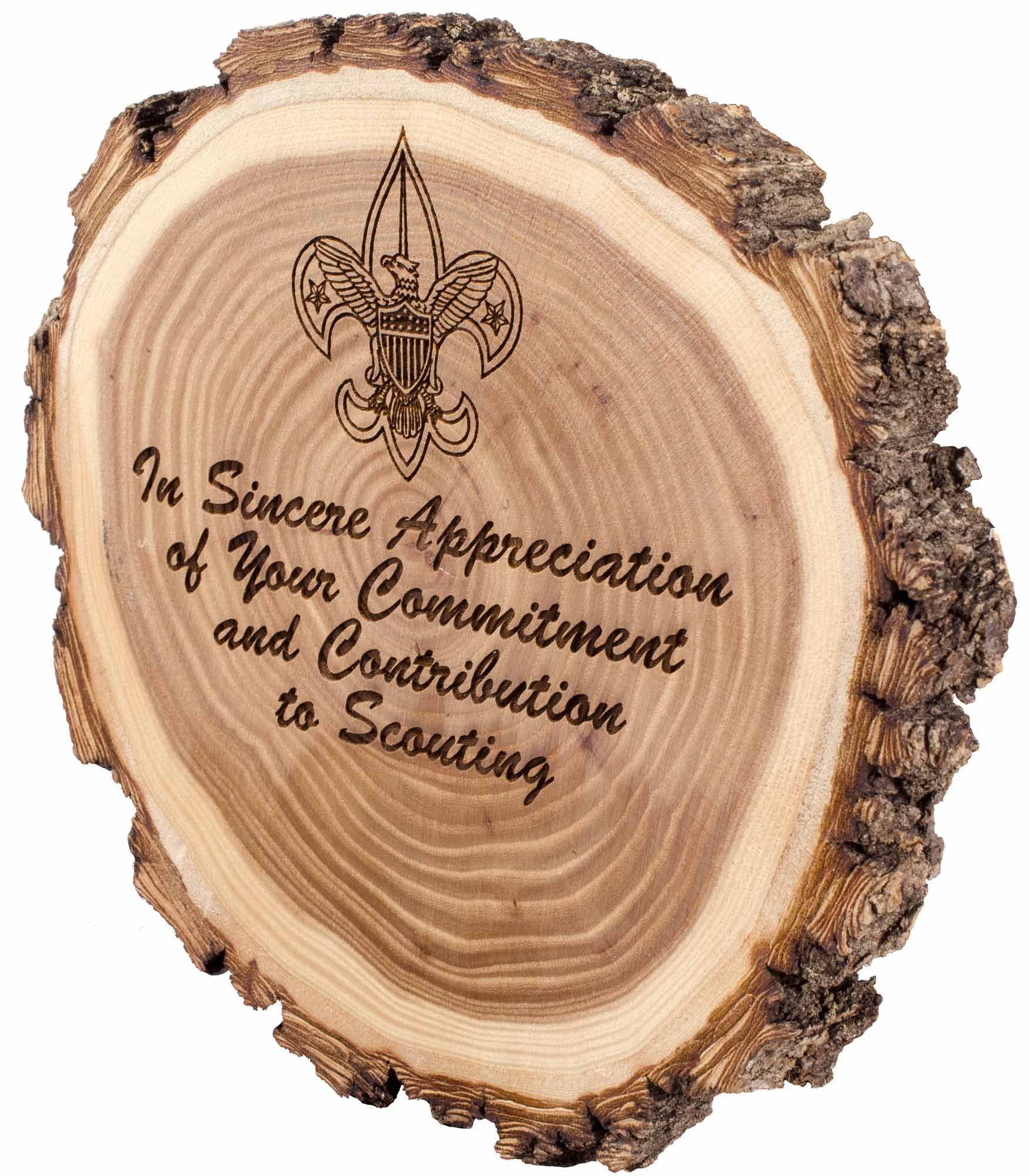 Elm wood slice appreciation plaque