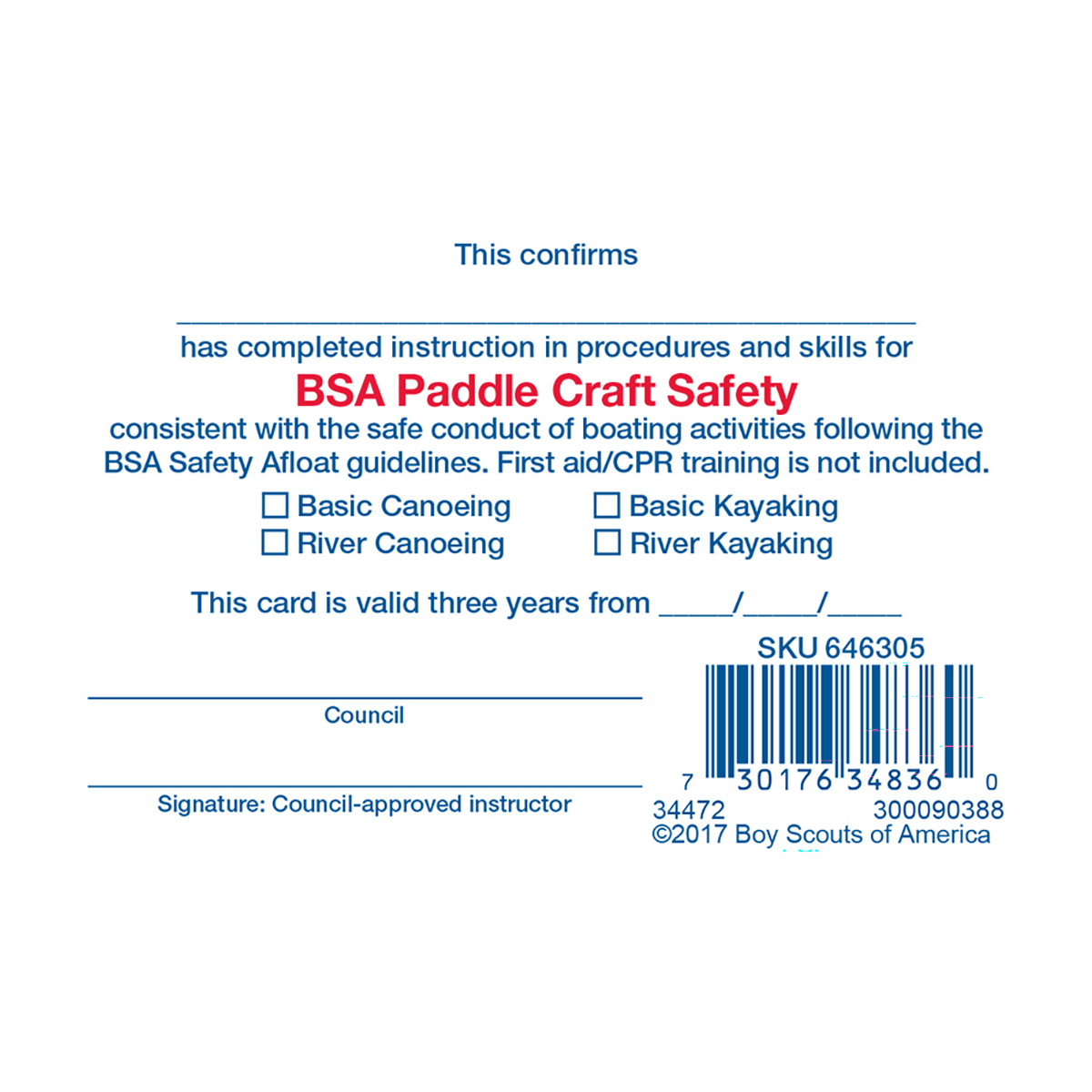 Aquatics Paddle Craft Safety Pocket Certificate